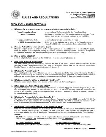 rules and regulations - Texas State Board of Dental Examiners