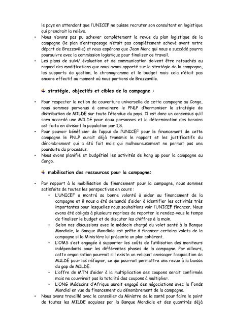 RAPPORT DE MISSION D'APPUI EN LOGISTIQUE AU CAMEROUN