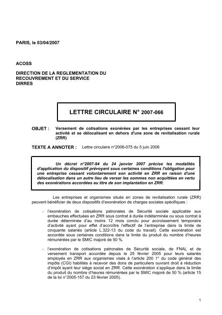 Lettre circulaire - Urssaf