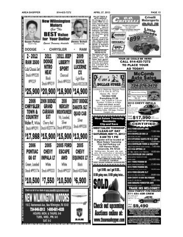 call 814-425-7272 to place your ad today! - The Area Shopper