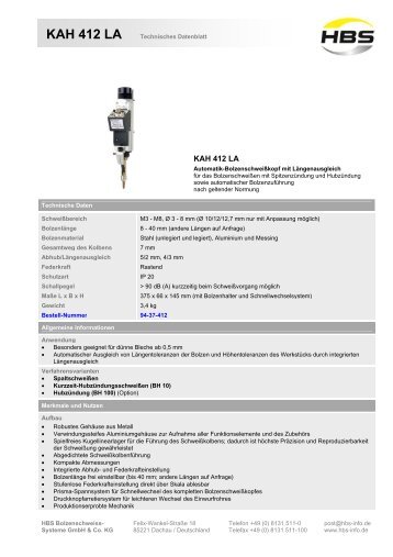 technisches datenblatt - HBS Bolzenschweiß-Systeme