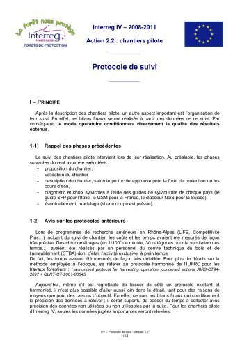 Protocole de suivi - INTERREG ForÃªts de Protection