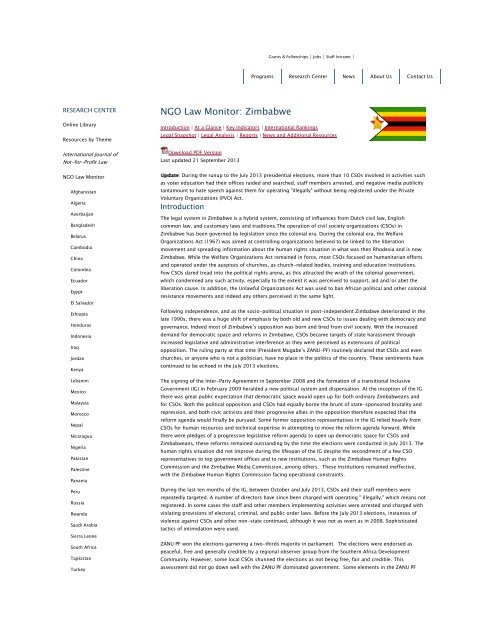 Zimbabwe - NGO Law Monitor - Research Center - ICNL - The ...
