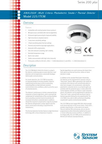 2251TEM Datasheet - Official Site of System Sensor Europe