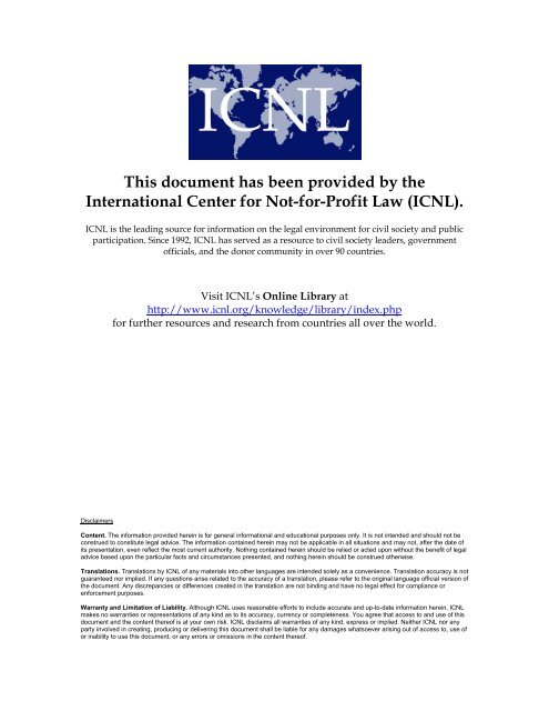 This document has been provided by the International Center for Not ...