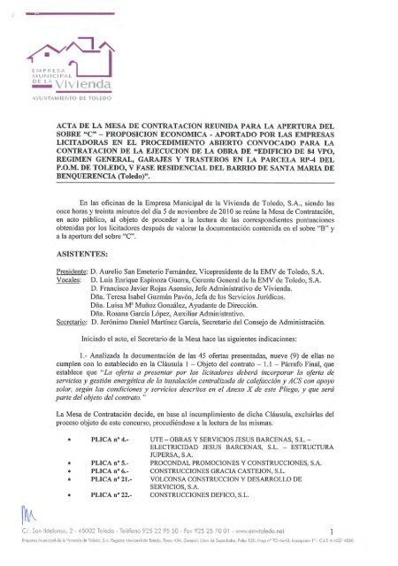 Acta Mesa Sobre C - Empresa Municipal de la Vivienda de Toledo