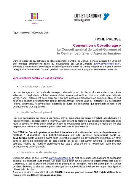 Fiche presse Convention covoiturage Cg - CH Agen - Le site du ...