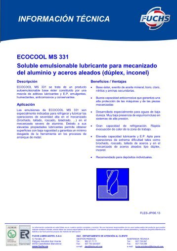 ecocool ms 331 - fuchs lubricantes