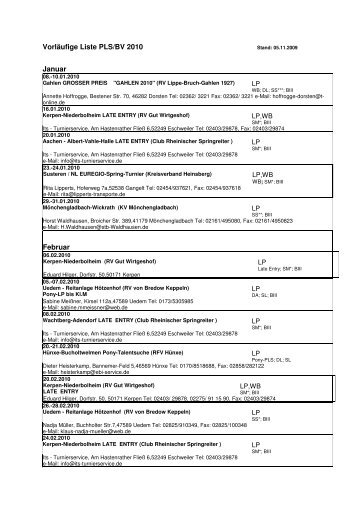 Vorlauefige Liste PLS 2010 Stand 05 11 09 - Club der ...