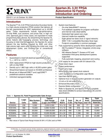 Spartan-XL 3.3V FPGA Automotive Family: Introduction and ... - Xilinx