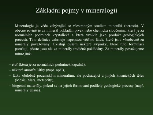 01 Mineralogie pro kombinovanÃ© studium â vÅ¡eobecnÃ¡ mineralogie