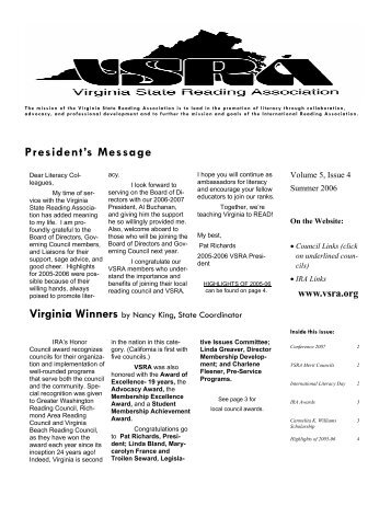 summer news 06 a.pub - Virginia State Reading Association