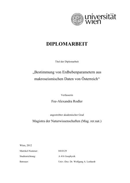 diplomarbeit - Institut fÃ¼r Meteorologie und Geophysik - UniversitÃ¤t ...