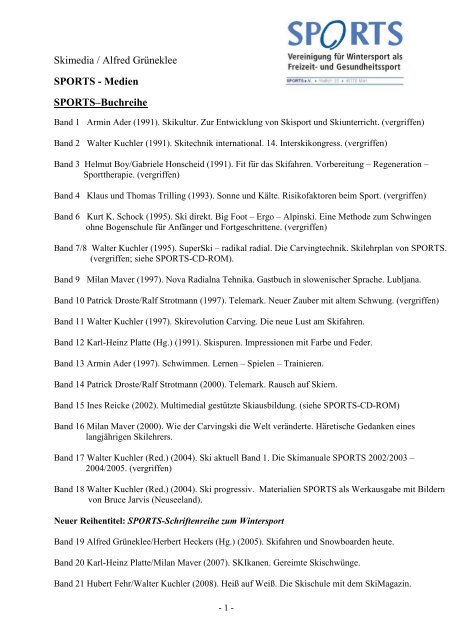 Skimedia / Alfred Grüneklee SPORTS Medien SPORTSBuchreihe