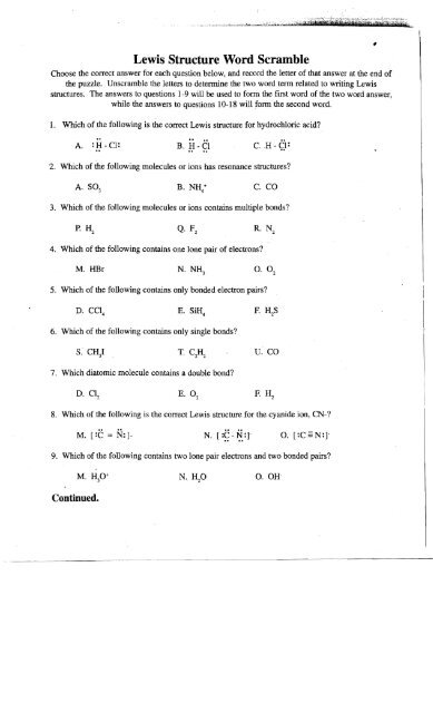 Lewis Structure Word Scramble