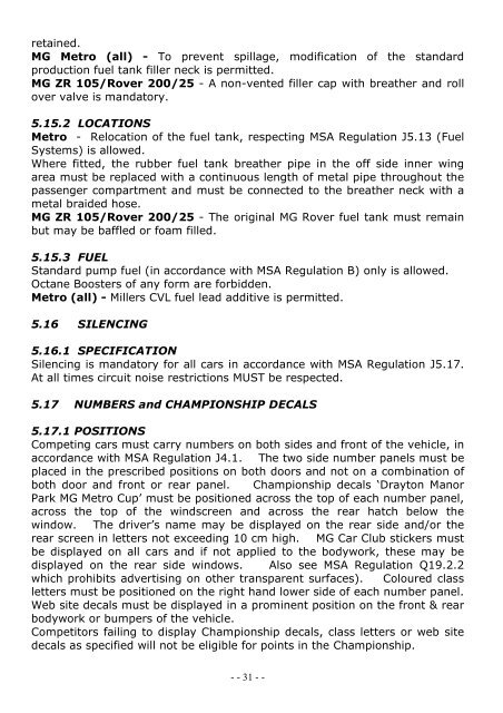 regulations - The Drayton Manor Park MG Metro Cup