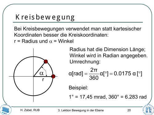 5. Lektion: Bewegung in der Ebene - SFB 491