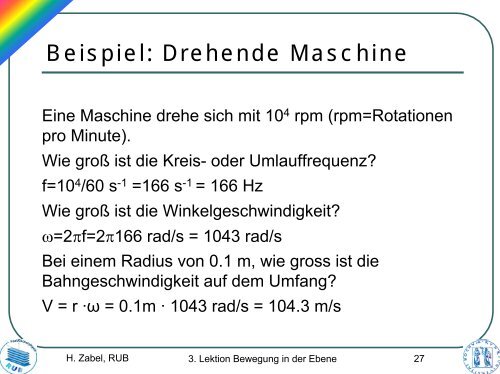 5. Lektion: Bewegung in der Ebene - SFB 491