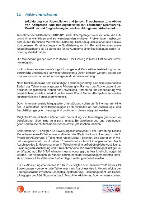 Optionskommune Landkreis Main-Taunus - jobcenter | SGB II Reform