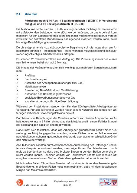 Optionskommune Landkreis Main-Taunus - jobcenter | SGB II Reform