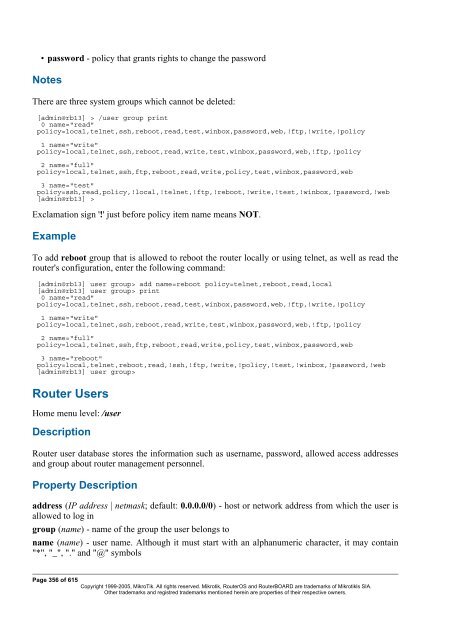 MikroTik RouterOSâ¢ v2.9