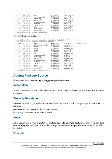 MikroTik RouterOSâ¢ v2.9