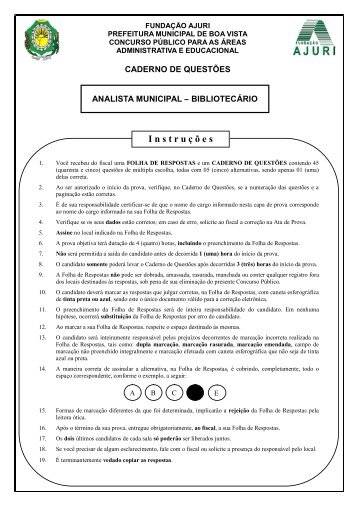 ANALISTA MUNICIPAL - BIBLIOTECARIO.pdf - FundaÃ§Ã£o Ajuri