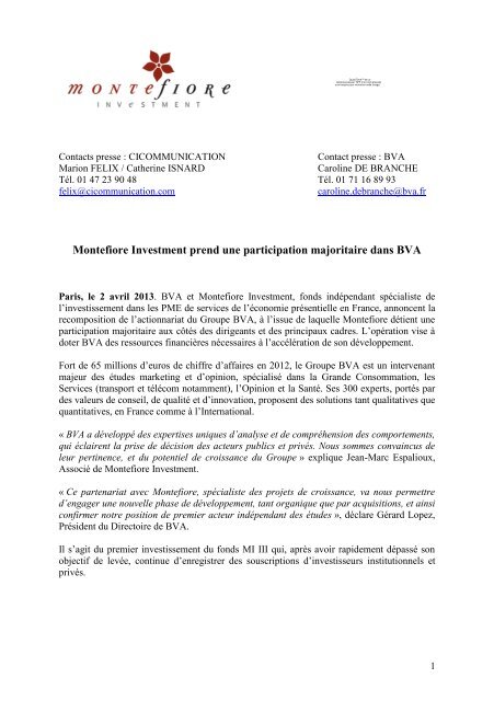 2013-04-02 Montefiore prend une participation majoritaire dans BVA