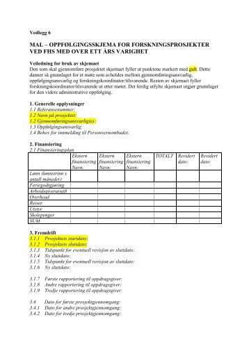 Vedlegg 6: Mal â oppfÃ¸lgingsskjema for forskningsprosjekter (pdf)