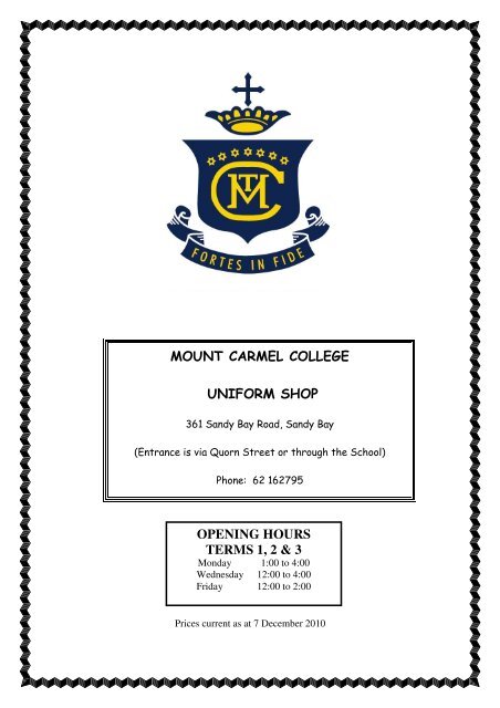 Mount Carmel College Uniform Shop Opening Hours Terms 1 2 Amp 3 Mount Carmel College Uniform Shop Opening Hours Terms 1 2 Amp 3