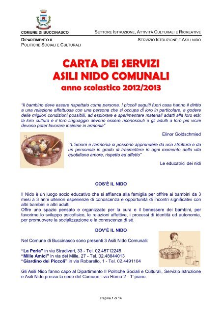 CARTA DEI SERVIZI ASILI NIDO COMUNALI - Comune di Buccinasco