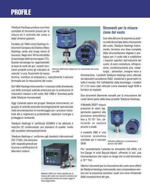 Strumenti per la misura - Teledyne Hastings Instruments