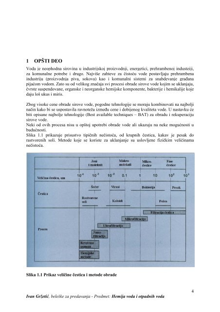 procesi prerade i dorade vode - Hemijski fakultet - Univerzitet u ...