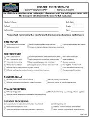 CHECKLIST FOR REFERRAL TO: FINE MOTOR WRITTEN WORK ...