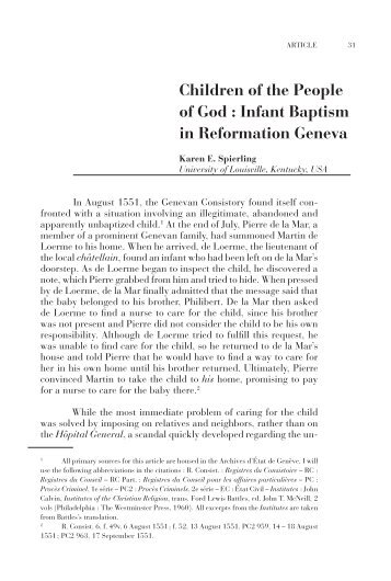 Children of the People of God : Infant Baptism in Reformation Geneva