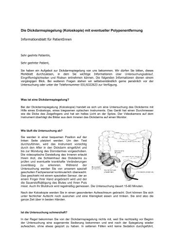 Die Dickdarmspiegelung (Koloskopie) mit eventueller ...