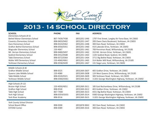 School Directory - York County Schools