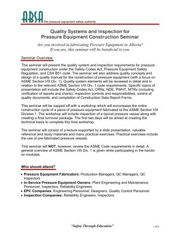 Quality Systems Inspection for Pressure Equipment ... - ABSA