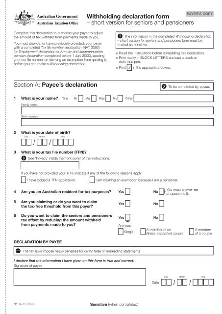 declaration form - Australian Taxation Office