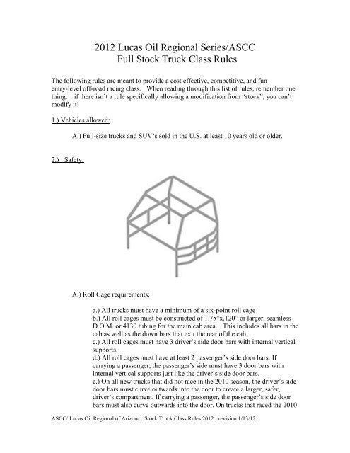 2012 Lucas Oil Regional Series/ASCC Full Stock Truck Class Rules