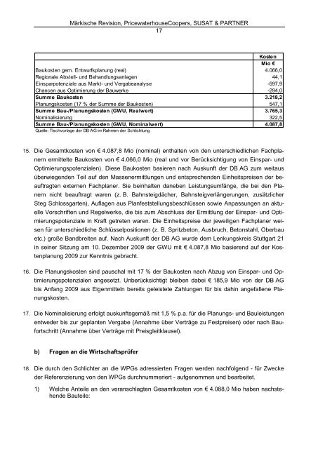 PwC Bericht - Schlichtung Stuttgart 21