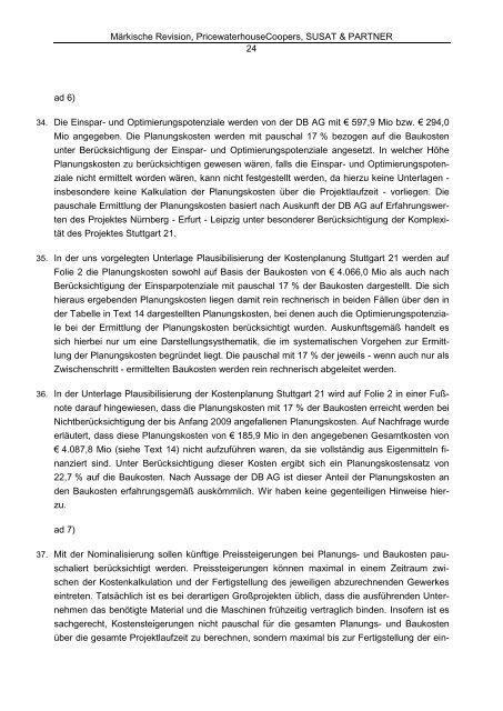 PwC Bericht - Schlichtung Stuttgart 21
