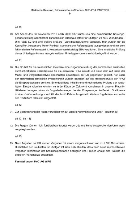 PwC Bericht - Schlichtung Stuttgart 21