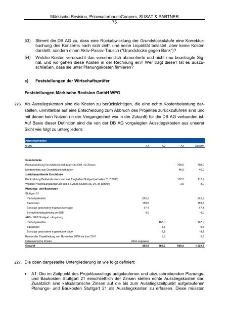 PwC Bericht - Schlichtung Stuttgart 21