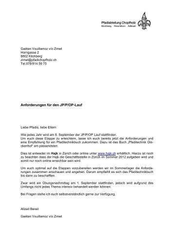 Anforderungen für den JP/P/OP-Lauf - Pfadi Chopfholz