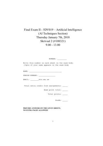 Final Exam II - 5DV019 â Artificial Intelligence (AI Techniques ...