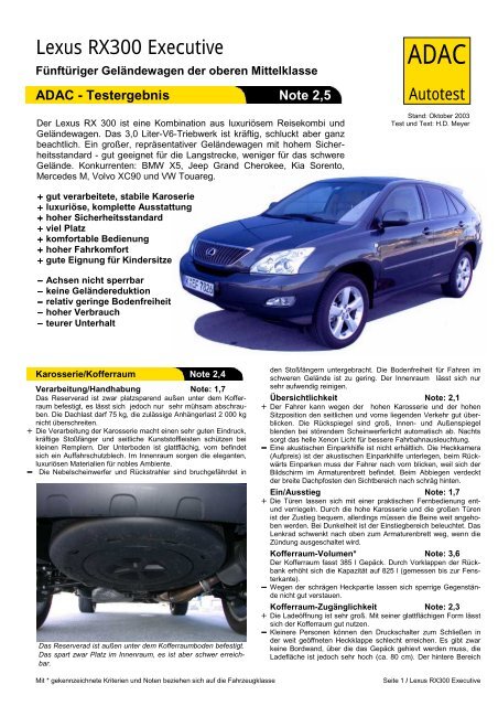 Umfassender Test Lexus Rx300 Executive Adac
