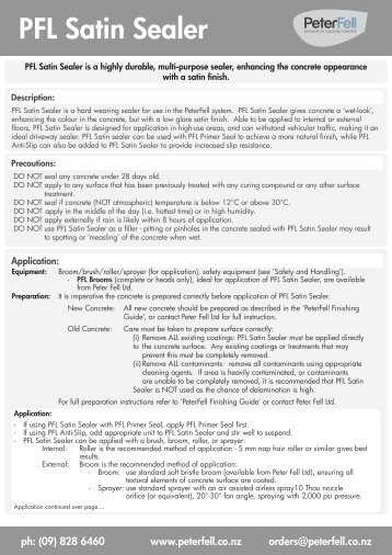 PFL Satin Sealer Product Guide - Peter Fell