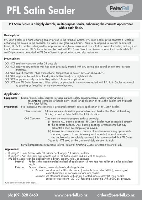 PFL Satin Sealer Product Guide - Peter Fell