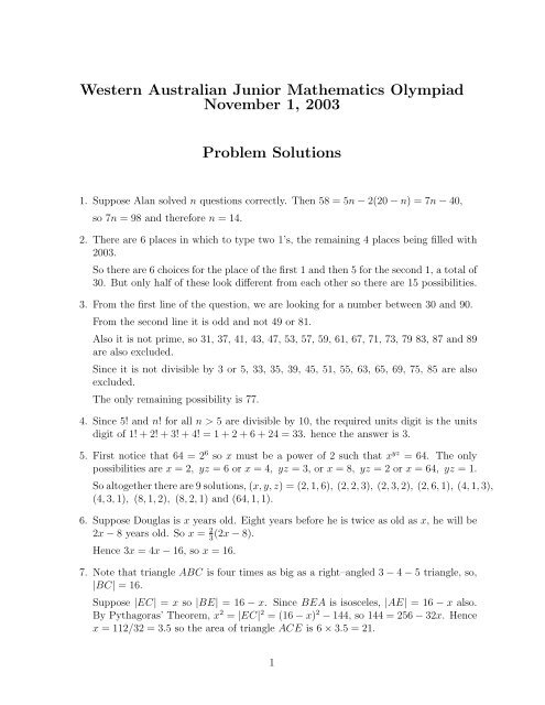 WA Junior Mathematics Olympiad 2003